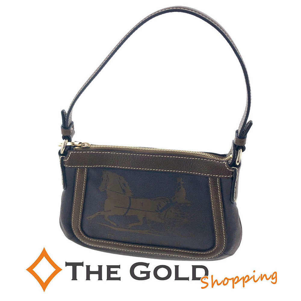 Celine Pouch Carriage Sulky Canvas Handbag Brown